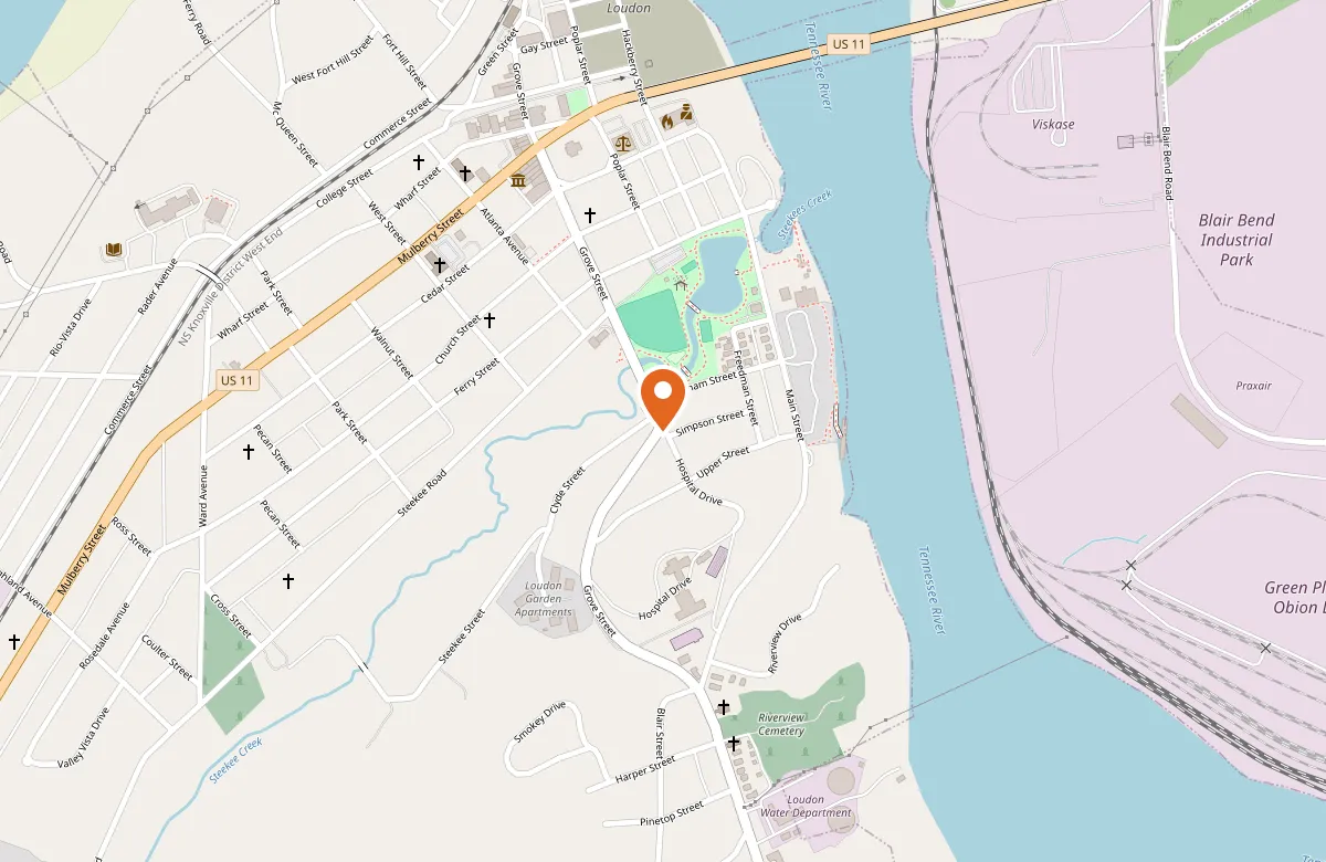 Map showing the DPCA clinic in Loudon, TN